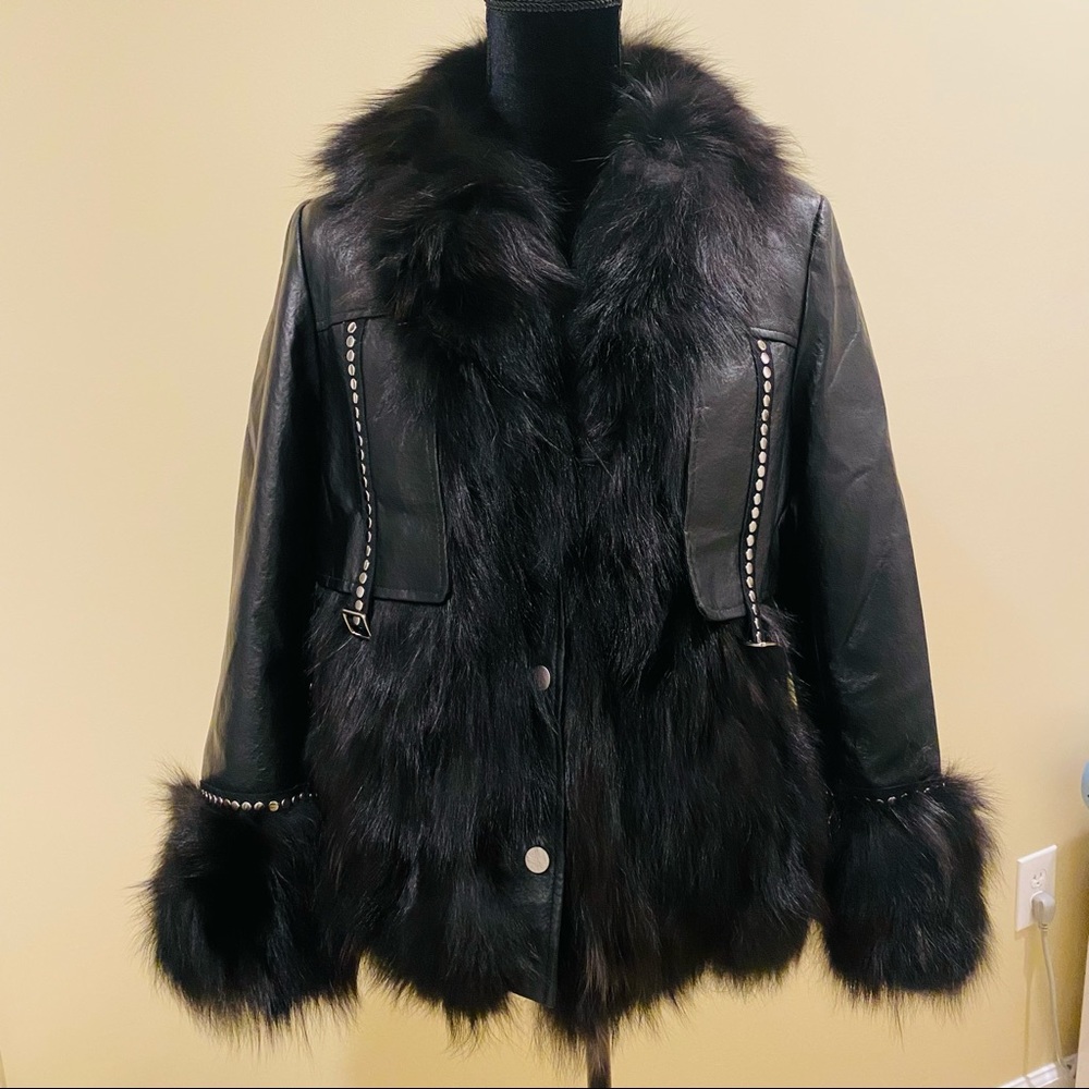 Genuine fox Fur Coat genuine leather jacket vest warm long sleeve trench bomber